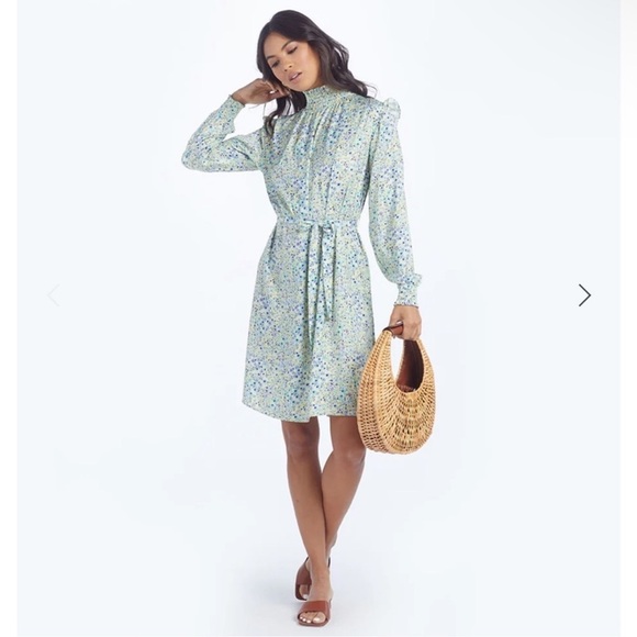 The All Dressed Up Mock Neck Dress Painted Floral in Slate & Powder Size M - Picture 10 of 16